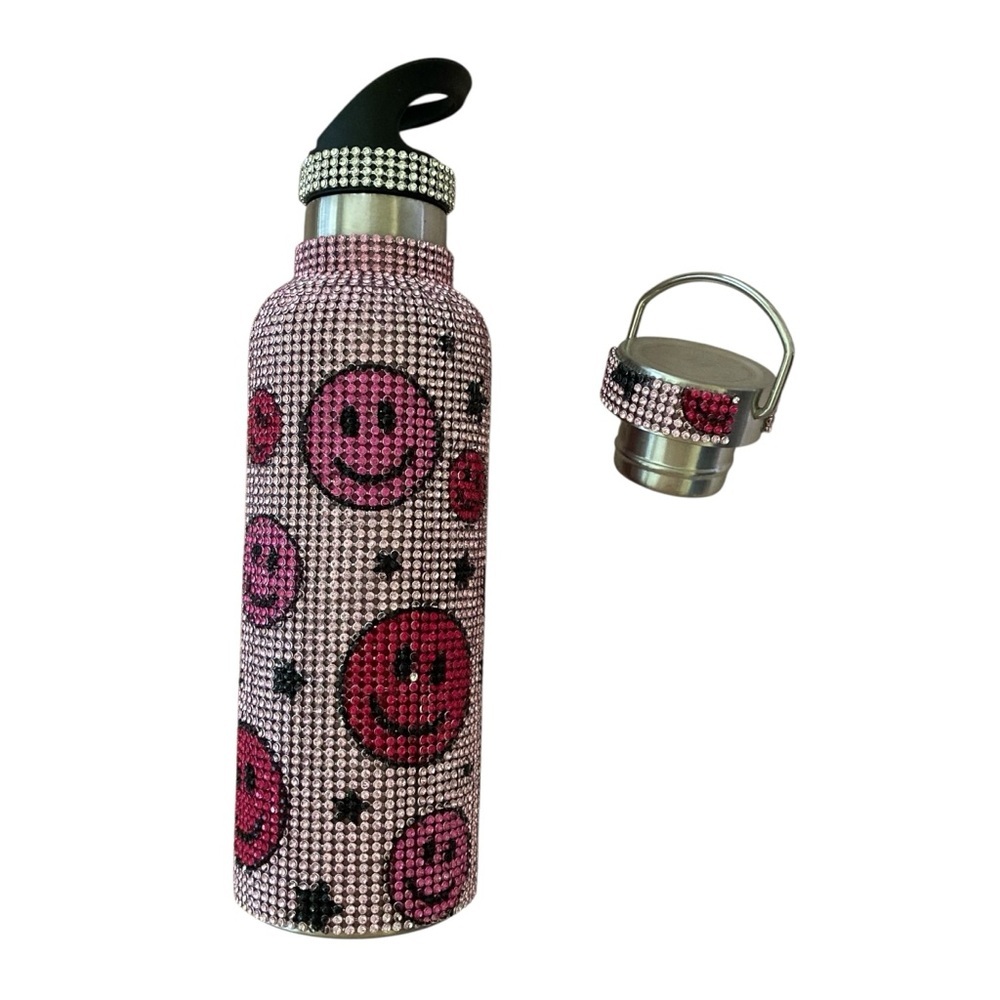 TOMO Water Bottle Pink Smiley Faces Bling Teen Student 750ML/25oz